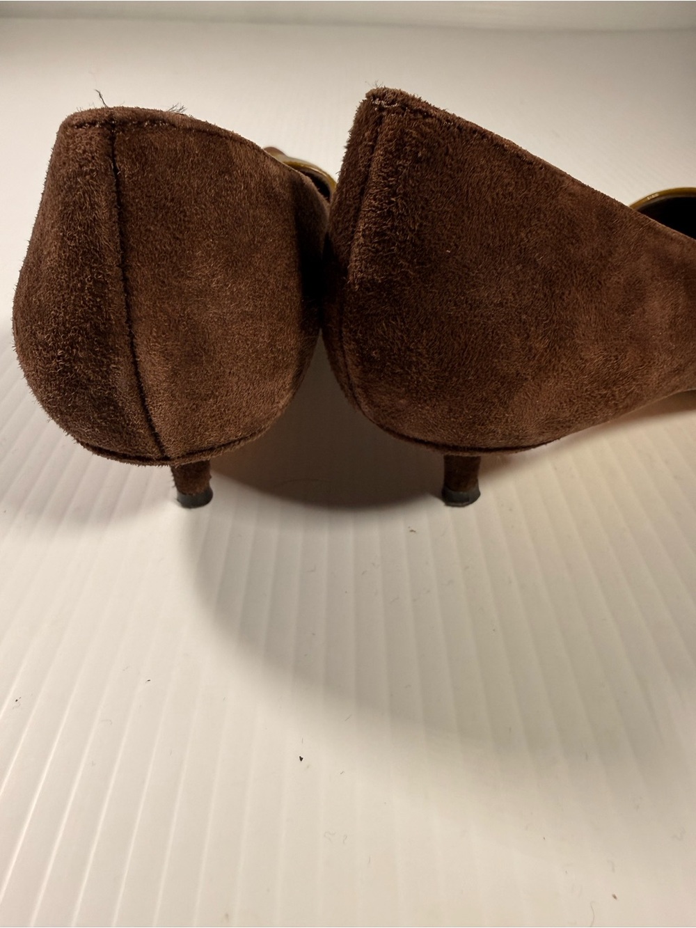 Butter Italy Suede Heels Brown & Mustard Leather Detail Size 6.5 - Picture 2 of 6